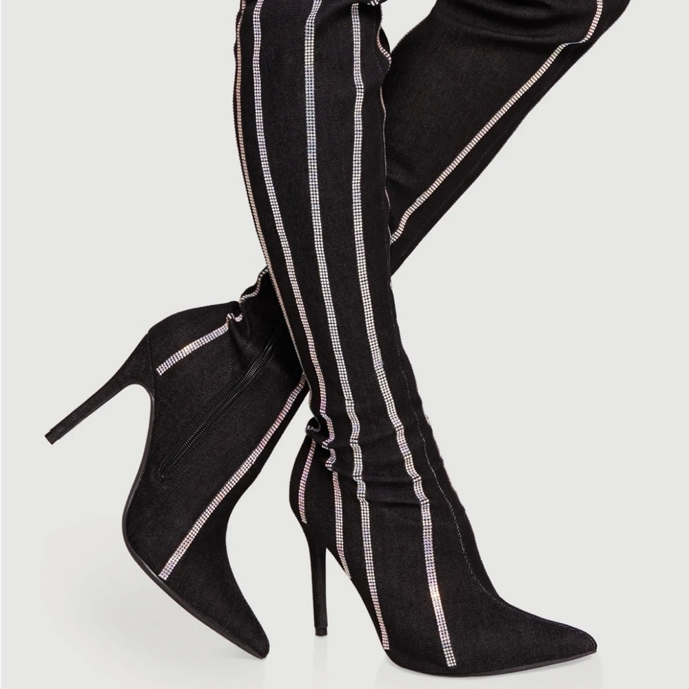 Hidenim Rhinestone Thigh High Stiletto Boots by Cape Robbin. new in box size 9